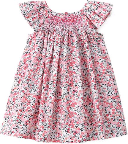 Simplee kids Baby Girls’ Smocked Dress Handmade Summer Casual Dresses Floral Print Sundress Princess Dress for Toddlers in Kuwait