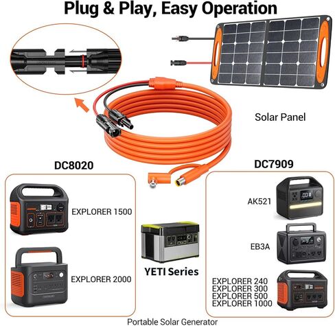 6FT Solar Connector to 8mm Adapter Cable with DC8020/7909 Compatible with BLUETTI, Yeti, Anker, Jackery Portable Power Station for Camping, RV, Emergency Use in Kuwait