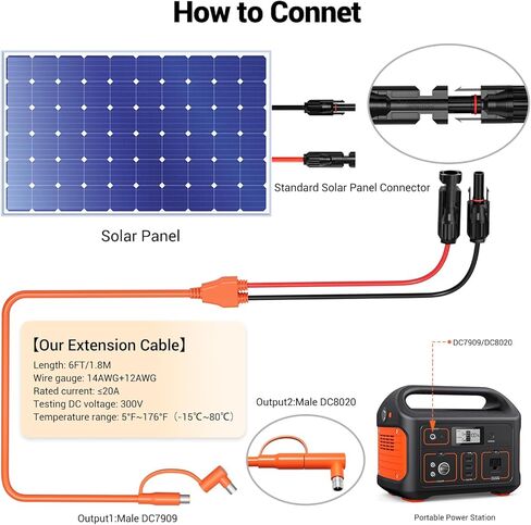 6FT Solar Connector to 8mm Adapter Cable with DC8020/7909 Compatible with BLUETTI, Yeti, Anker, Jackery Portable Power Station for Camping, RV, Emergency Use in Kuwait