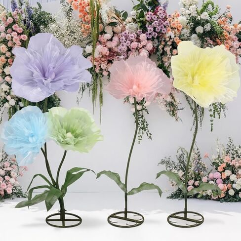 Leinuosen Multicolor 5 Pcs 8ft Giant Organza Flowers Decoration with Stand Flexible Flowers Stems for Spring Tea Bridal Shower Wedding Birthday Party Entrance Photography Booth Indoor Outdoor in Saudi Arabia