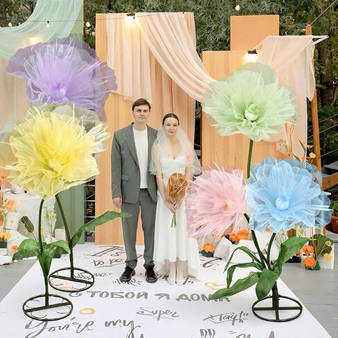 Leinuosen Multicolor 5 Pcs 8ft Giant Organza Flowers Decoration with Stand Flexible Flowers Stems for Spring Tea Bridal Shower Wedding Birthday Party Entrance Photography Booth Indoor Outdoor in Saudi Arabia