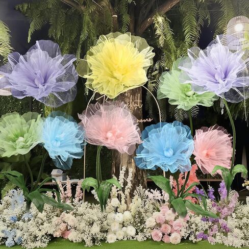 Leinuosen Multicolor 5 Pcs 8ft Giant Organza Flowers Decoration with Stand Flexible Flowers Stems for Spring Tea Bridal Shower Wedding Birthday Party Entrance Photography Booth Indoor Outdoor in Saudi Arabia