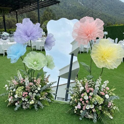 Leinuosen Multicolor 5 Pcs 8ft Giant Organza Flowers Decoration with Stand Flexible Flowers Stems for Spring Tea Bridal Shower Wedding Birthday Party Entrance Photography Booth Indoor Outdoor in Saudi Arabia