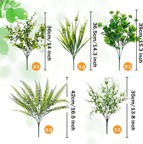 14 حزمة 5 أنماط من النباتات المزيفة المقاومة للأشعة فوق البنفسجية والنباتات الخارجية الاصطناعية بوسطن السرخس الخزامى والزهور البلاستيكية والشجيرات الخضراء للشرفة الأمامية الخارجية والشرفة والفناء والحديقة ديكور المنزل in Kuwait