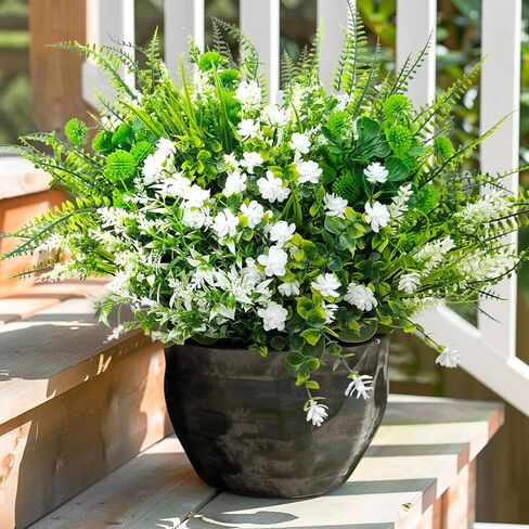 14 حزمة 5 أنماط من النباتات المزيفة المقاومة للأشعة فوق البنفسجية والنباتات الخارجية الاصطناعية بوسطن السرخس الخزامى والزهور البلاستيكية والشجيرات الخضراء للشرفة الأمامية الخارجية والشرفة والفناء والحديقة ديكور المنزل in Kuwait