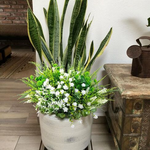 14 حزمة 5 أنماط من النباتات المزيفة المقاومة للأشعة فوق البنفسجية والنباتات الخارجية الاصطناعية بوسطن السرخس الخزامى والزهور البلاستيكية والشجيرات الخضراء للشرفة الأمامية الخارجية والشرفة والفناء والحديقة ديكور المنزل in Kuwait