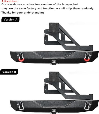 المصد الخلفي YITAMOTOR مع حامل الإطارات متوافق مع 2007-2018 Jeep Wrangler JK & Unlimited JKU، زاحف الصخور على الطرق الوعرة، مصد أسود بعرض كامل مع جهاز استقبال وصلة 2 بوصة وحلقات على شكل حرف D in Saudi Arabia