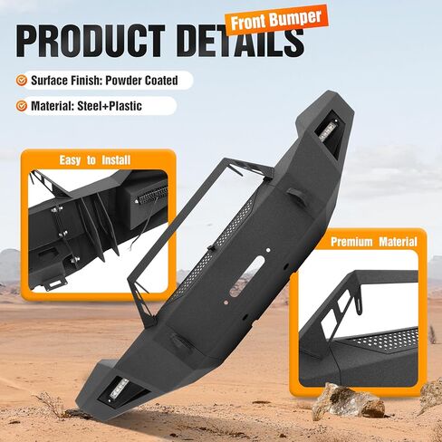 Front Bumper Assembly Compatible with 2003-2005 Dodge Ram 2500 3500(Excluding Diesel Models) w/Winch Plate, LED Lights, D-Ring Holes&Bull Bar Steel+Plastic Powder Coated Black in Kuwait