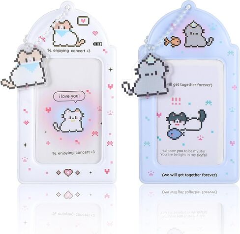 2 Pcs Cute Photocard Holder, Y2K Kawaii Photo Card with Cute Cat Keychain Bus Card Case Keychain PU Leather ID for Phone Accessories in Saudi Arabia