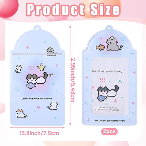 2 Pcs Cute Photocard Holder, Y2K Kawaii Photo Card with Cute Cat Keychain Bus Card Case Keychain PU Leather ID for Phone Accessories in Saudi Arabia