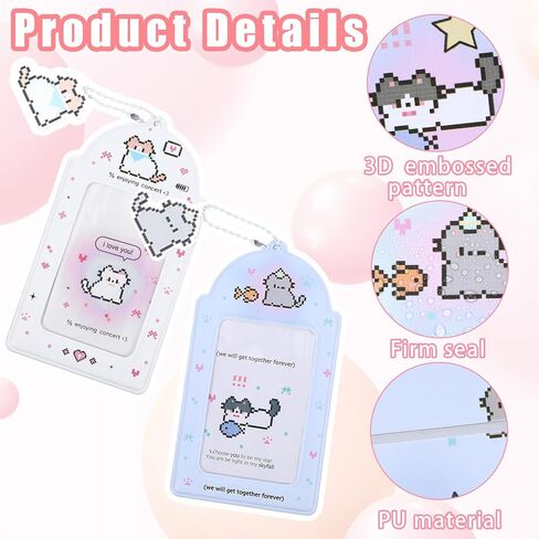 2 Pcs Cute Photocard Holder, Y2K Kawaii Photo Card with Cute Cat Keychain Bus Card Case Keychain PU Leather ID for Phone Accessories in Saudi Arabia