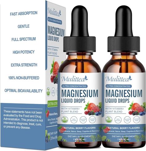 قطرة سائلة جليسينات المغنيسيوم - مكمل امتصاص ثلاثي لدعم الأعصاب والليل والقلب والعضلات * - خالي من السكر مع البوتاسيوم، إل-ثيانين، طحالب البحر فيتامين ب، ج، د3، K2-1 حزمة... in Kuwait