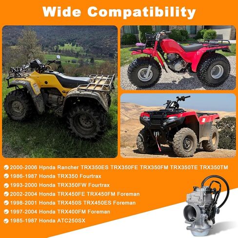 طقم المكربن ​​TRX350 يناسب Honda FourTrax300 Rancher 350 TRX350FE/FM/TE/TM Foreman 400 450 ATV Carb مع قطع غيار كابل خنق فلتر زيت الهواء (قابس ذكر) in Kuwait