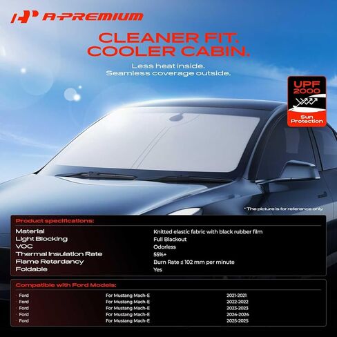 A-Premium Front Windshield Sun Shade Compatible with Ford Mustang Mach-E 2021 2022 2023 2024 2025 Foldable Sunshade Block UV Rays with Storage Bag in Saudi Arabia