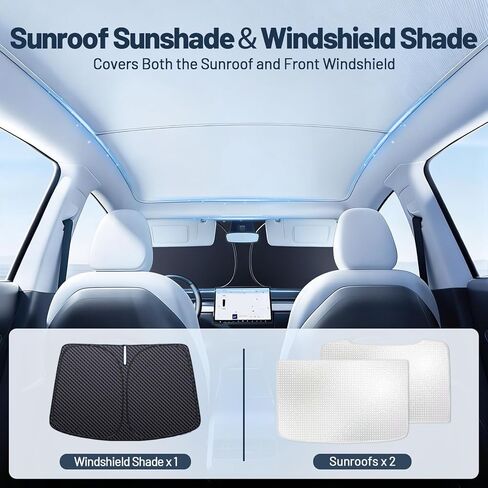 3PCS Tesla Model Y Sunshade Set for Juniper 2025-2026, Windshield Sun Shade & Sunshade Roof, Glass Sunroof Cover [No Gaps No Sagging] Front Window Shades Protect Interior Dashboard & Screen in Kuwait