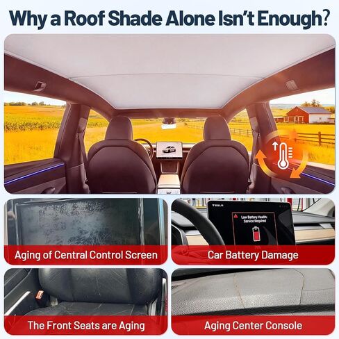 3PCS Tesla Model Y Sunshade Set for Juniper 2025-2026, Windshield Sun Shade & Sunshade Roof, Glass Sunroof Cover [No Gaps No Sagging] Front Window Shades Protect Interior Dashboard & Screen in Kuwait