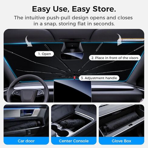 مظلة شمسية للزجاج الأمامي للسيارة، مظلة نافذة أمامية قابلة للطي مع كتلة للأشعة فوق البنفسجية وتقليل الحرارة، إطار معزز، مظلة شمسية سهلة التركيب، مناسبة عالميًا للسيارات والشاحنات ذات الدفع الرباعي (61 بوصة × 33 بوصة) in Kuwait