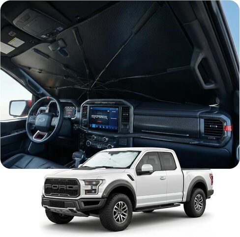 مظلة واقية من الشمس للزجاج الأمامي لسيارة Ford F150 F-150 2015-2026، [درع حراري وكتلة للأشعة فوق البنفسجية] مظلة شمسية للزجاج الأمامي للسيارة، واقي شمسي لسيارة الشاحنة لملحقات Ford F150 وF-150. in Kuwait