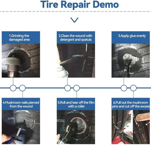 24PCS Car Combination Repair Unit, 1/4" M6 Rubber Vehicle Mushroom Nail Tire Repair Patch Plug, Automotive Tyre Patch Puncture Repair Plug, Universal for Bicycle Motorcycle Truck in Kuwait