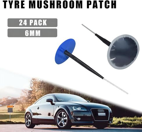24PCS Car Combination Repair Unit, 1/4" M6 Rubber Vehicle Mushroom Nail Tire Repair Patch Plug, Automotive Tyre Patch Puncture Repair Plug, Universal for Bicycle Motorcycle Truck in Kuwait