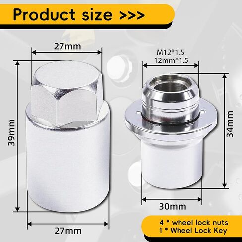 for Toyota Wheel Locks Lug Nuts Compatible Toyota Camry Tacoma Corolla Highlander Avalon RAV4 Lexus Locking Lug Nuts and Wheel Lock Key Set M12 x 1.5#00276-00900 in Kuwait