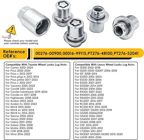 for Toyota Wheel Locks Lug Nuts Compatible Toyota Camry Tacoma Corolla Highlander Avalon RAV4 Lexus Locking Lug Nuts and Wheel Lock Key Set M12 x 1.5#00276-00900 in Kuwait