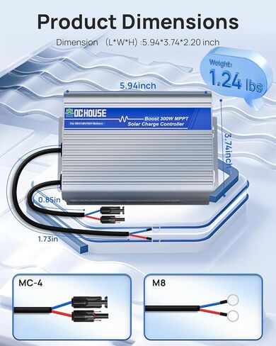 DC HOUSE 300W Boost MPPT Solar Charge Controller, 13V-65V Input, 99% Charging Efficiency, Suitable for 36V/48V/60V Lead-Acid/LiFePO4 Battery for Off-Gird/Home/Shed in Kuwait