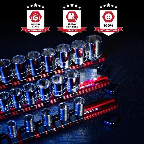 Olsa Tools Aluminum Socket Organizer Rail | Professional Quality Socket Rail Holder With No Clips (Red) in Kuwait