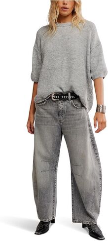 Free People، تي شيرت Margot Sweater، رمادي منقط، متوسط in Saudi Arabia