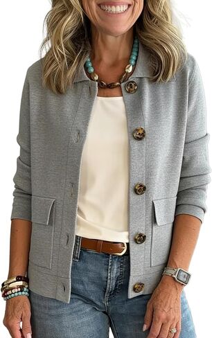 Mywinway سترة سترة المرأة الخريف الشتاء اقتصاص زر أسفل طويلة الأكمام عارضة العصرية بالأزرار سترة سترة in Kuwait