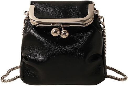 Women’s Kiss Lock Shoulder Bag, Leather Bucket Shaped Holder Pocket Crossbody Bag, Mini Lightweight Cell Phone Satchel Pouch in Kuwait