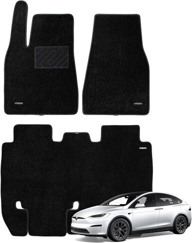 WENNEBIRD Superior Carpet Floor Mats for 2015-2020 Tesla Model X 6 Seats (Not for 5 Seats & 7 Seats & Chrome Rails), 0.6-Inch Ultra-Thick, Noise-Reducing, All-Weather Waterproof Anti-Slip – 3-Pc Set in Kuwait