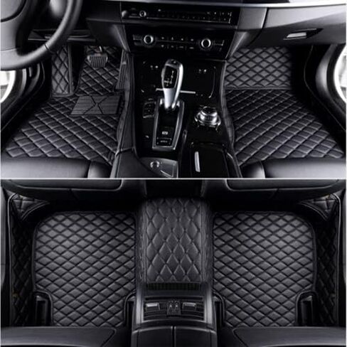 سجادات أرضية سيارة مخصصة لسيارة Infiniti ESQ، EX، FX، G25، G35، G37، JX35، M35، M37، M45، M56، Q40، Q50، Q60، Q70، QX30، QX50، QX55، QX56، QX60، QX70، QX80 بطانات أرضية جلدية غير قابلة للانزلاق (خياطة سوداء + سوداء) in Saudi Arabia