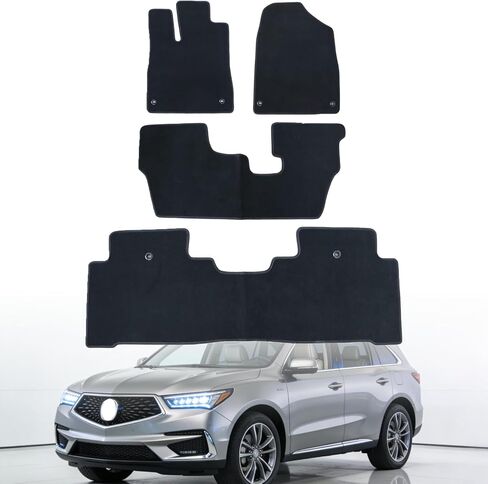 Mythoria Car Floor Mats Full Set Fit for Acura MDX 2014 2015 2016 2017 2018 2019 2020 | Black, Velour Carpet | Waterproof, with Anti-Slip Backing in Kuwait