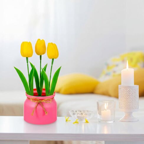 4 Pack Artificial Pot Tulips Small Fake Plants with Macaron Flowerpot Mini Faux Multicolor Potted Tulip Flowers Spring Table Centerpiece Indoor for Home Office Easter Wedding Party in Kuwait