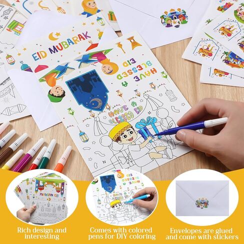 36 Sets Ramadan Mubarak Coloring Greeting Cards with Stickers Envelopes Color Your Own Eid Mubarak Postcards Ramadan Kareem Paper Crafts in Saudi Arabia