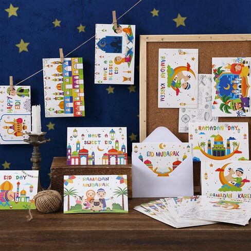 36 Sets Ramadan Mubarak Coloring Greeting Cards with Stickers Envelopes Color Your Own Eid Mubarak Postcards Ramadan Kareem Paper Crafts in Saudi Arabia