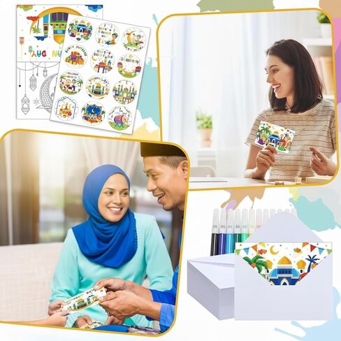 36 Sets Ramadan Mubarak Coloring Greeting Cards with Stickers Envelopes Color Your Own Eid Mubarak Postcards Ramadan Kareem Paper Crafts in Saudi Arabia