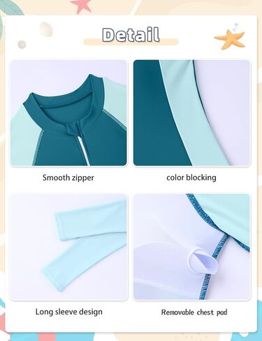 ملابس سباحة للفتيات من Rash Guard بأكمام طويلة قطعتين ملابس سباحة للفتيات بسحاب ألوان كتلة للفتيات بدلة استحمام مقاس 7-16 in Kuwait