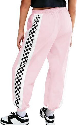 Haloumoning Girls Baggy Joggers Kids Athletic Checkered Elastic Waist Track Pants with Pockets 5-14Y in Saudi Arabia