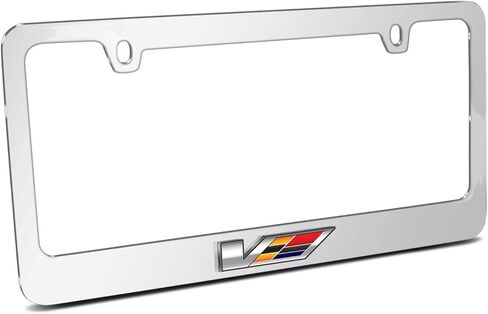 iPick Image for Cadillac V Logo in 3D on Mirror Chrome Metal License Plate Frame - Official Licensed in Kuwait