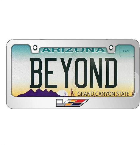 iPick Image for Cadillac V Logo in 3D on Mirror Chrome Metal License Plate Frame - Official Licensed in Kuwait