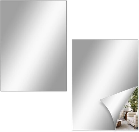 2 Pack 16"x12" Acrylic Mirror Sheet, Self-Adhesive Flexible Non-Glass Mirror Tile for Bathroom, Bedroom, Home Wall Decor - Shatterproof and Unbreakable Mirror Sticker (2.5mm Thick) in Saudi Arabia