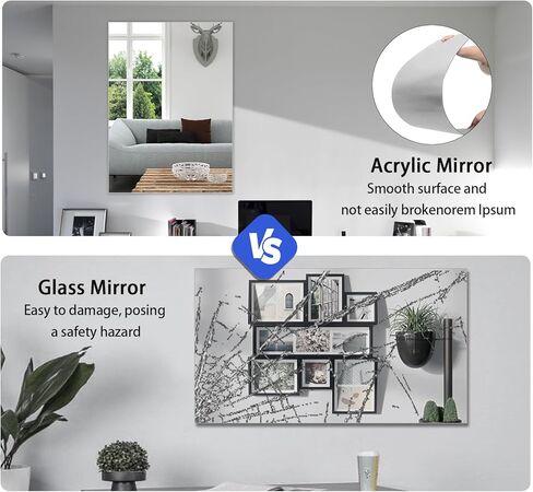 2 Pack 16"x12" Acrylic Mirror Sheet, Self-Adhesive Flexible Non-Glass Mirror Tile for Bathroom, Bedroom, Home Wall Decor - Shatterproof and Unbreakable Mirror Sticker (2.5mm Thick) in Saudi Arabia