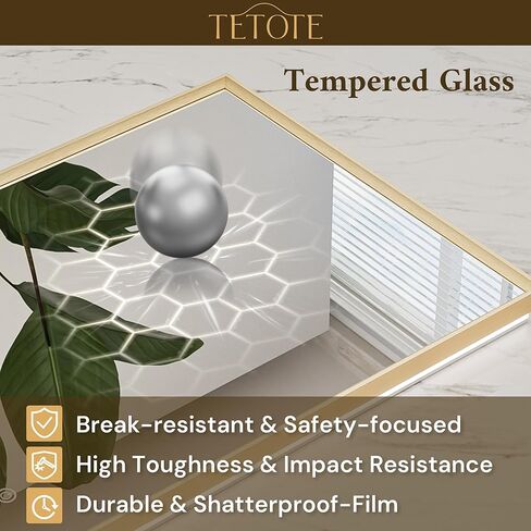 TETOTE 24 x 32 Backlit Bathroom Mirror Brushed Gold Metal Frame LED Light Vanity 3-Color White/Warm/Natural Stepless Dimmable Anti-Fog Backlight Mirror Wall-Mounted in Kuwait