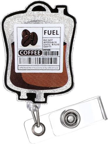Funny Coffee Fuel Badge Reel, Retractable Coffee Badge Holder with Clip, Sturdy Durable Nurse Badges Reels for Caregivers Nurses Doctors Teachers Healthcare Workers Emergency Room Staff Office Gifts in Kuwait