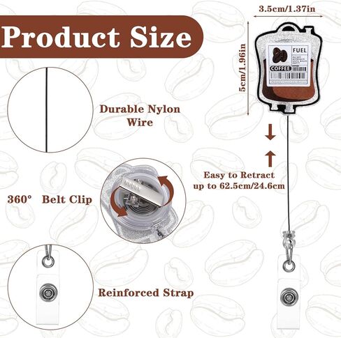 Funny Coffee Fuel Badge Reel, Retractable Coffee Badge Holder with Clip, Sturdy Durable Nurse Badges Reels for Caregivers Nurses Doctors Teachers Healthcare Workers Emergency Room Staff Office Gifts in Kuwait