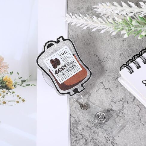 Funny Coffee Fuel Badge Reel, Retractable Coffee Badge Holder with Clip, Sturdy Durable Nurse Badges Reels for Caregivers Nurses Doctors Teachers Healthcare Workers Emergency Room Staff Office Gifts in Kuwait