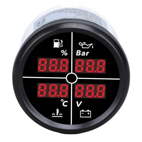 52mm 4 in 1 Multifunctional Gauge Digital Display Fuel Level Oil Pressure Water Temperature Meter Voltmeter with Backlight for Boat RV (81000330 Black Bezel Black Dial) in Kuwait