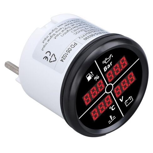 52mm 4 in 1 Multifunctional Gauge Digital Display Fuel Level Oil Pressure Water Temperature Meter Voltmeter with Backlight for Boat RV (81000330 Black Bezel Black Dial) in Kuwait